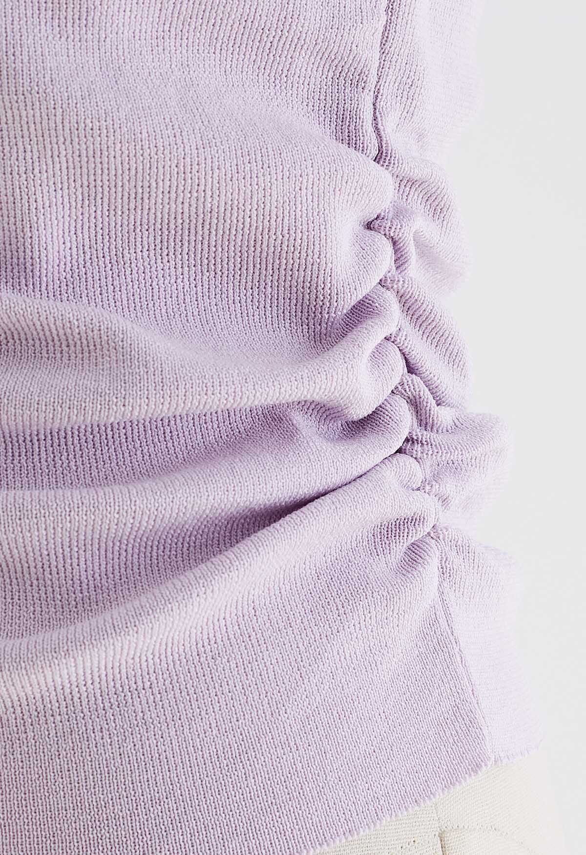 Side Ruched Square Neck Knit Top in Lilac