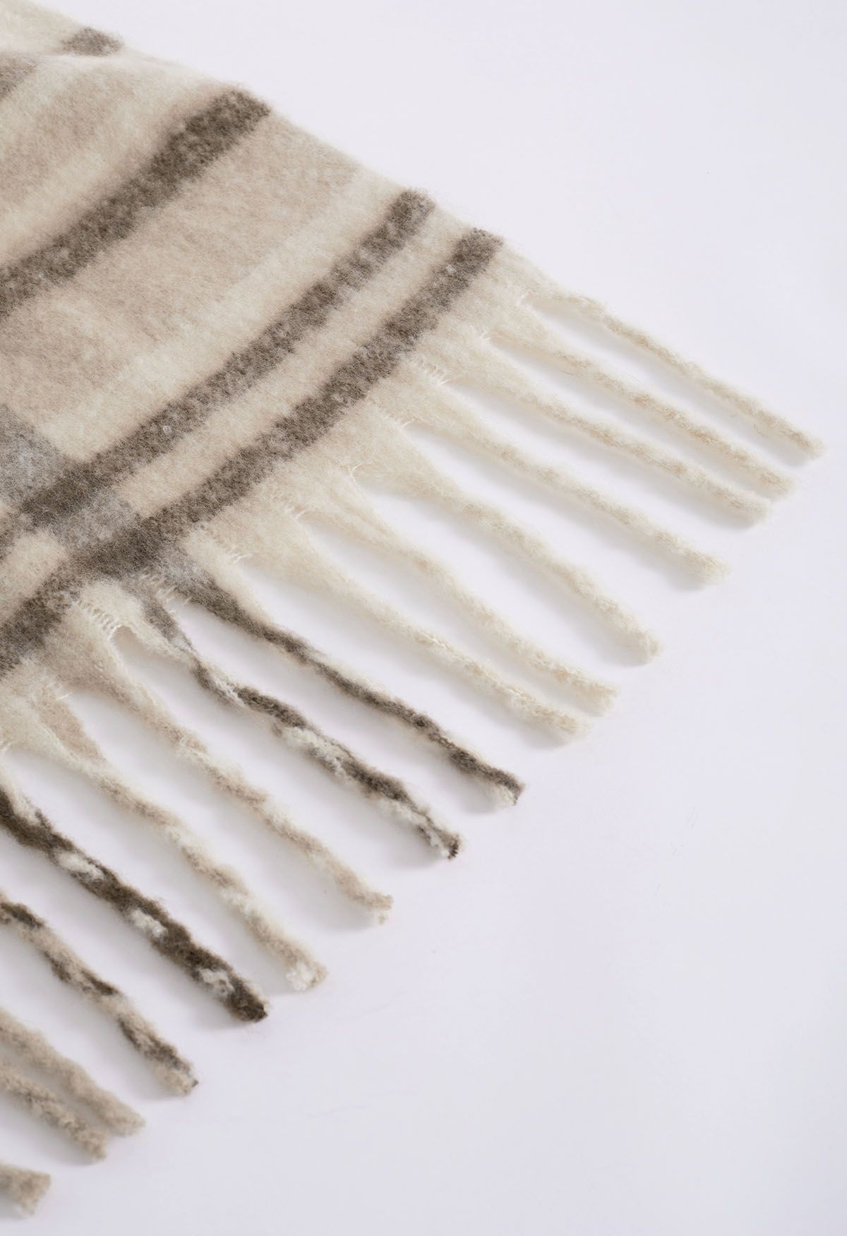 Fuzzy Mohair Plaid Pattern Scarf in Cream