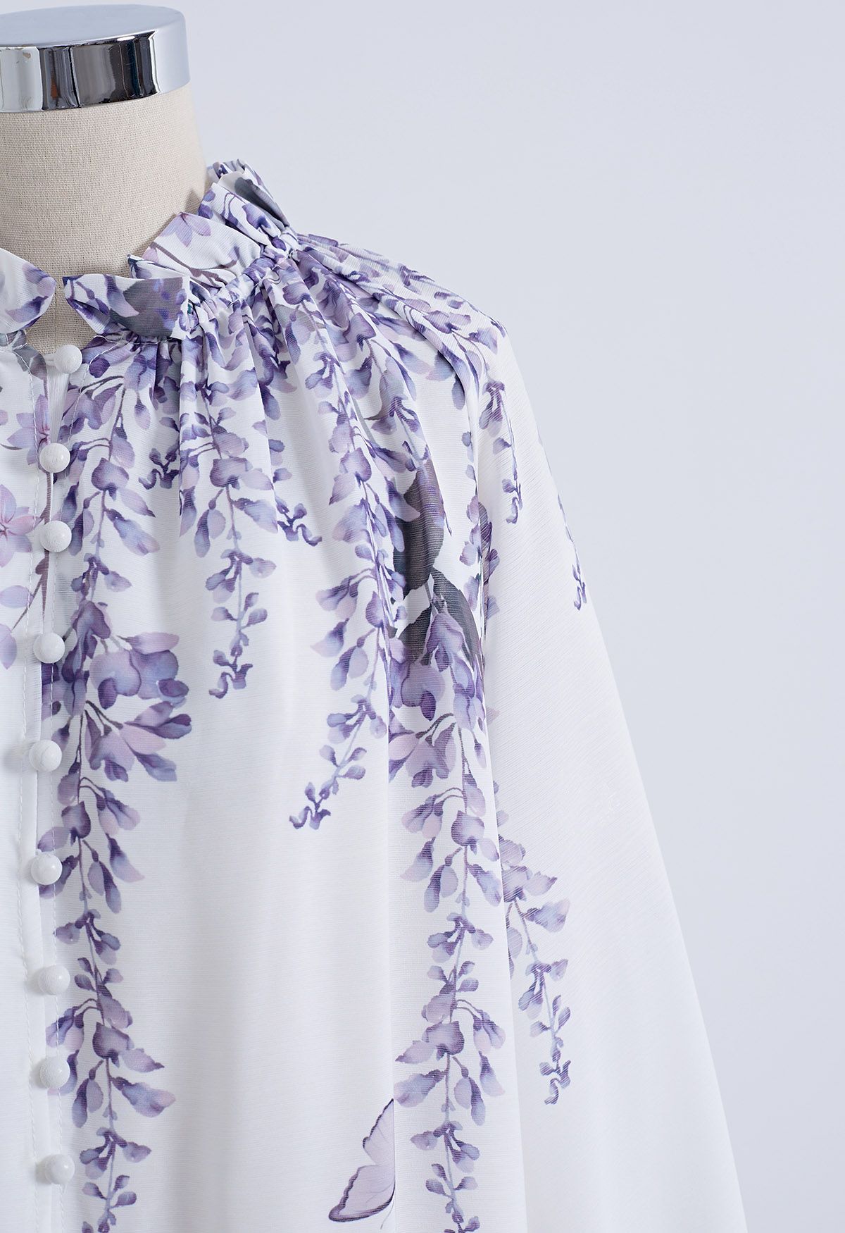 Lavender Print Bubble Sleeve Tiered Dress