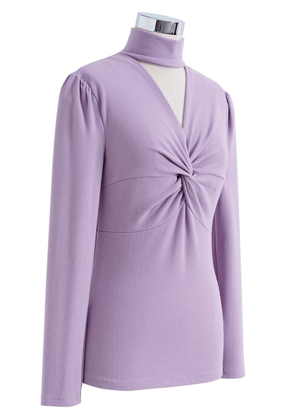 Choker Neck Twist Knot Soft Top in Lilac