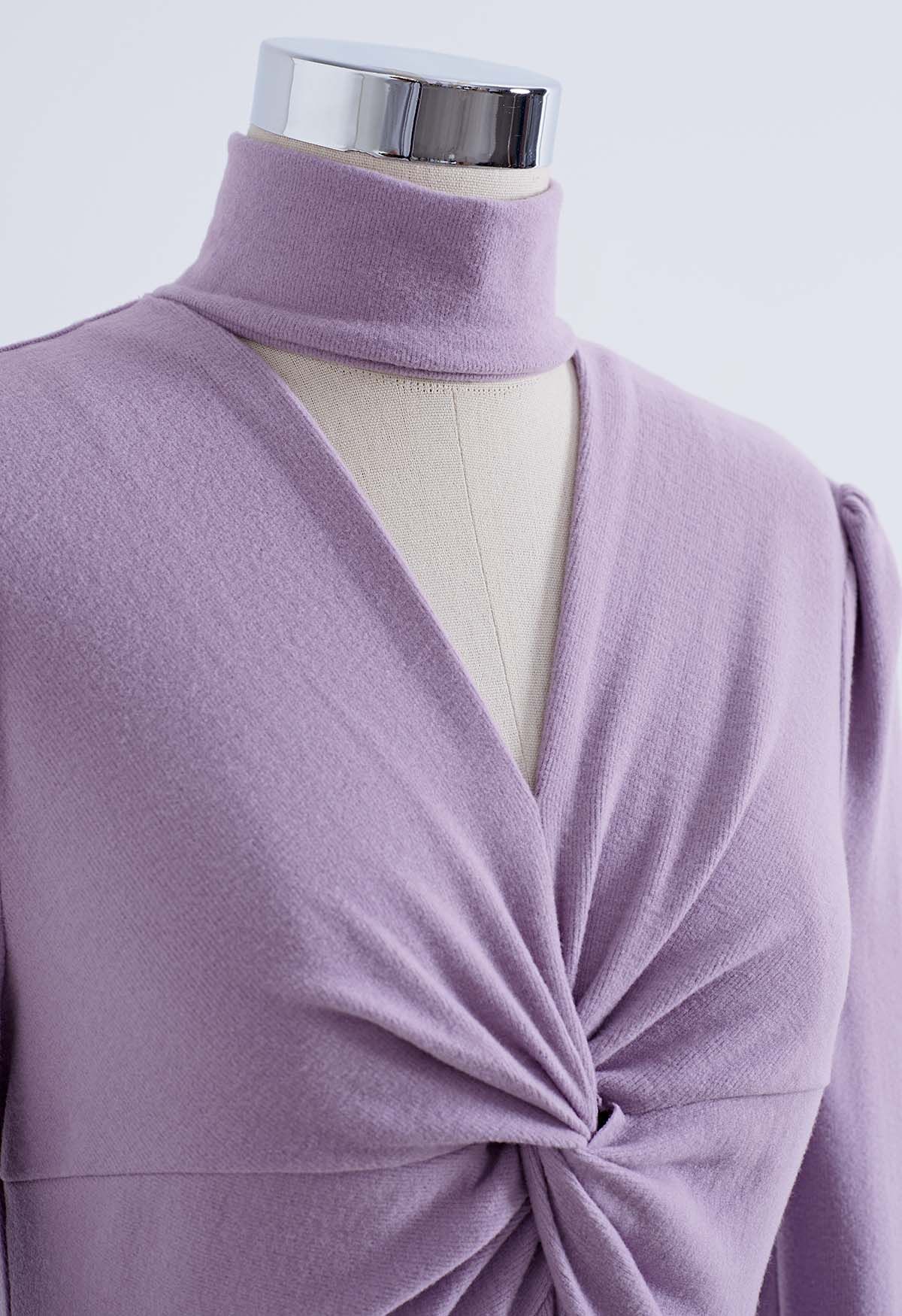 Choker Neck Twist Knot Soft Top in Lilac