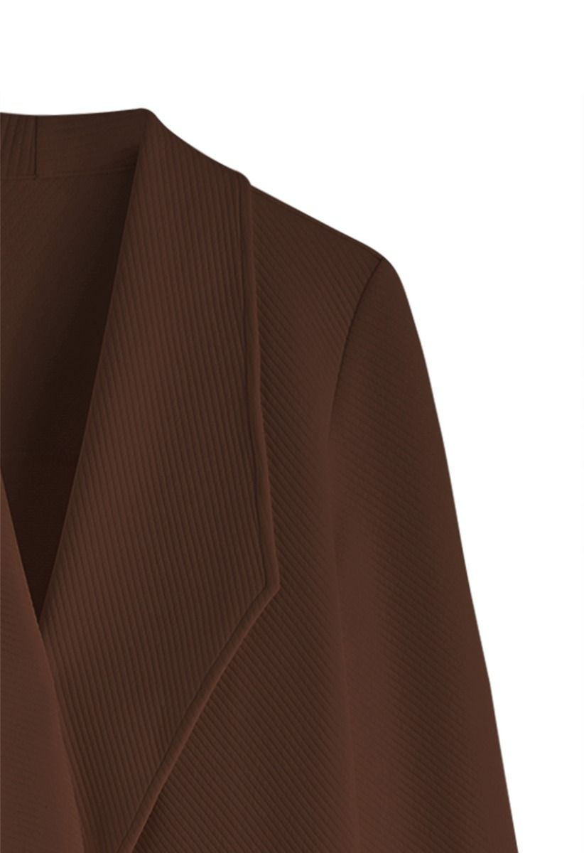 Lapel Open Front Quilted Cotton-Blend Coat in Brown