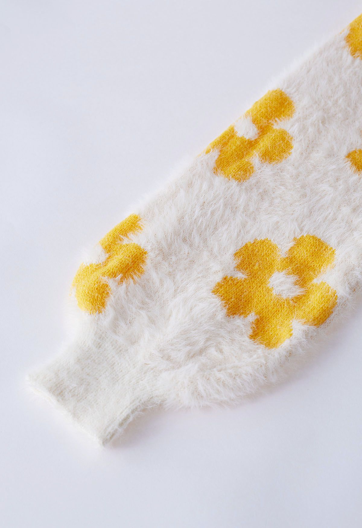 Cuteness Flowers Fuzzy Knit Cardigan in Ivory