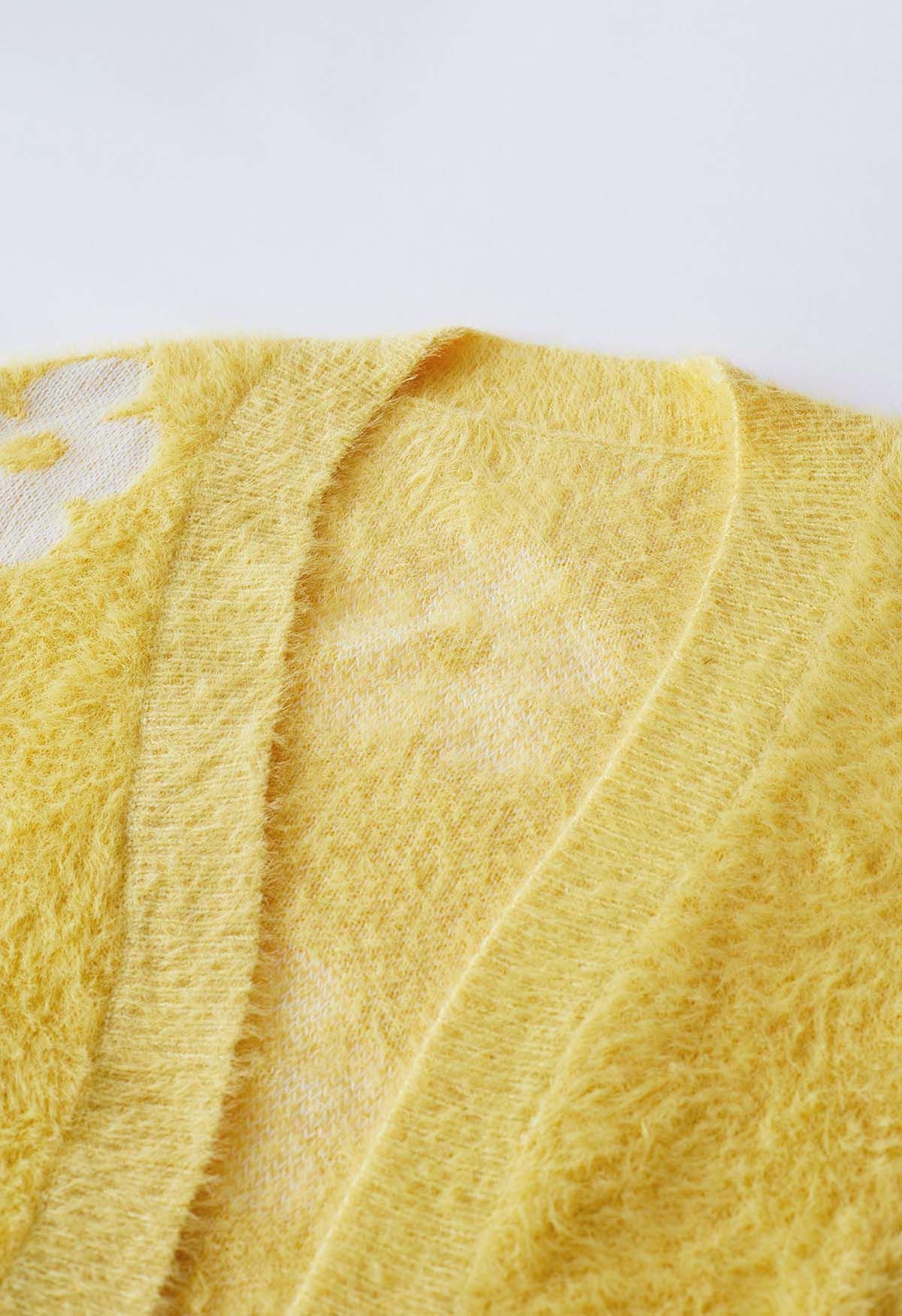 Cuteness Flowers Fuzzy Knit Cardigan in Yellow
