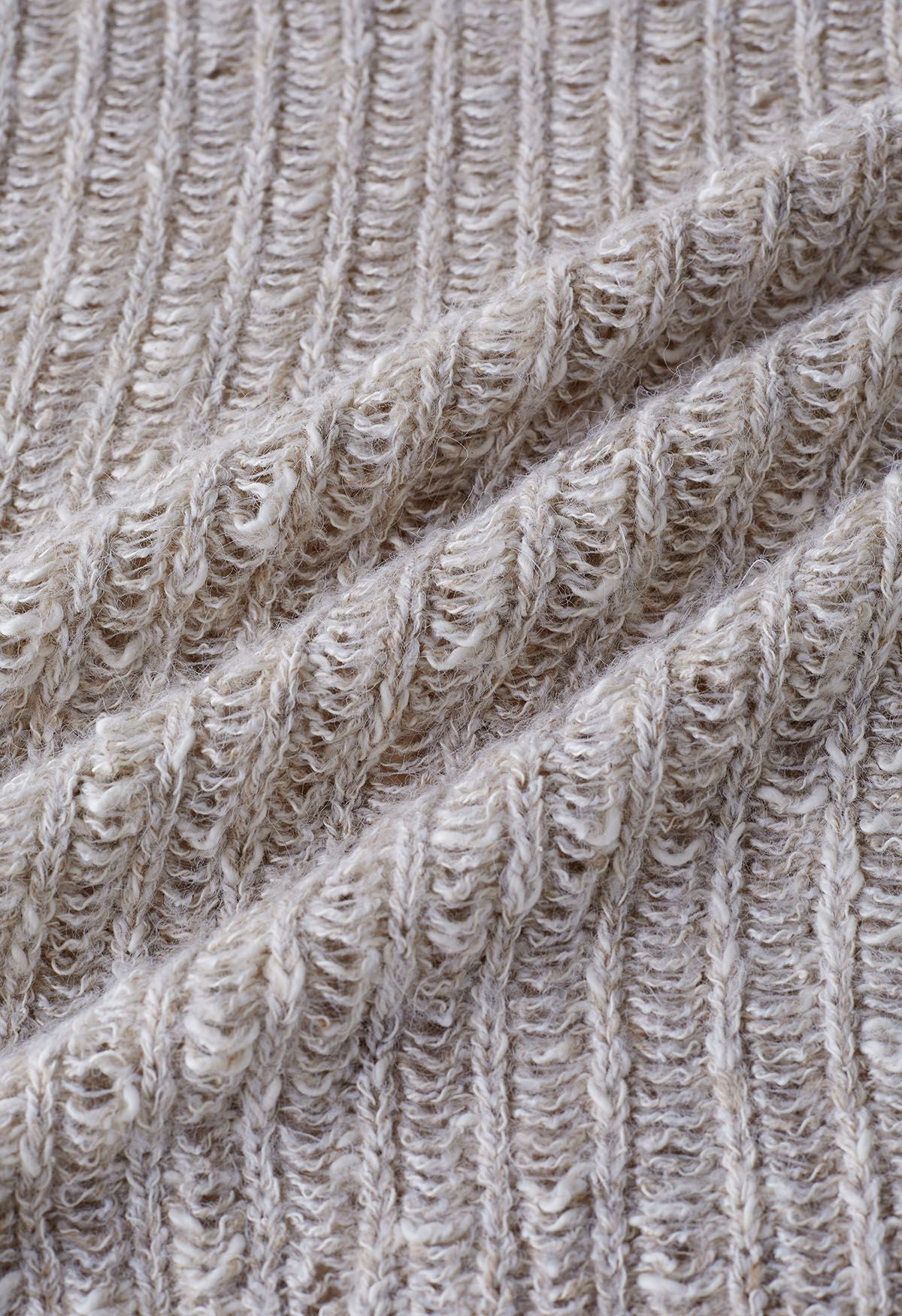 Raw Cut Edge Rip Knit Sweater in Oatmeal