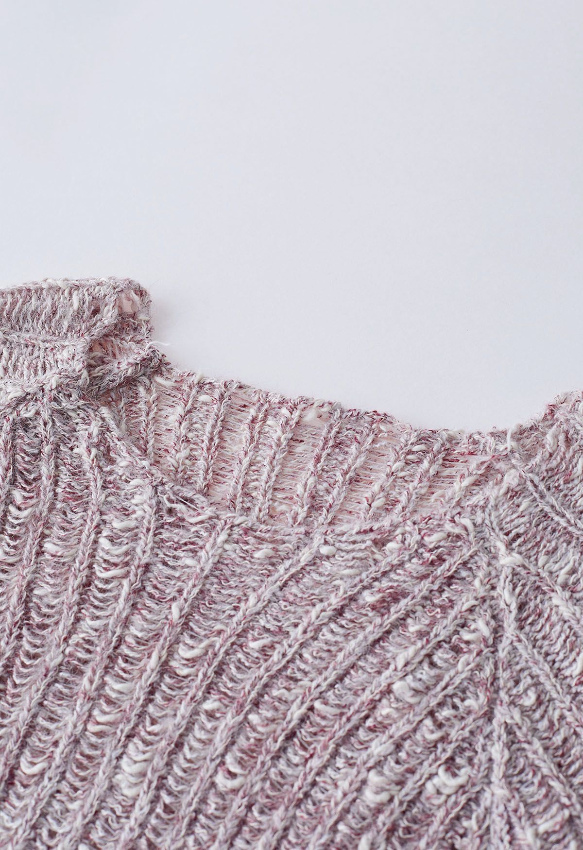 Raw Cut Edge Rip Knit Sweater in Plum