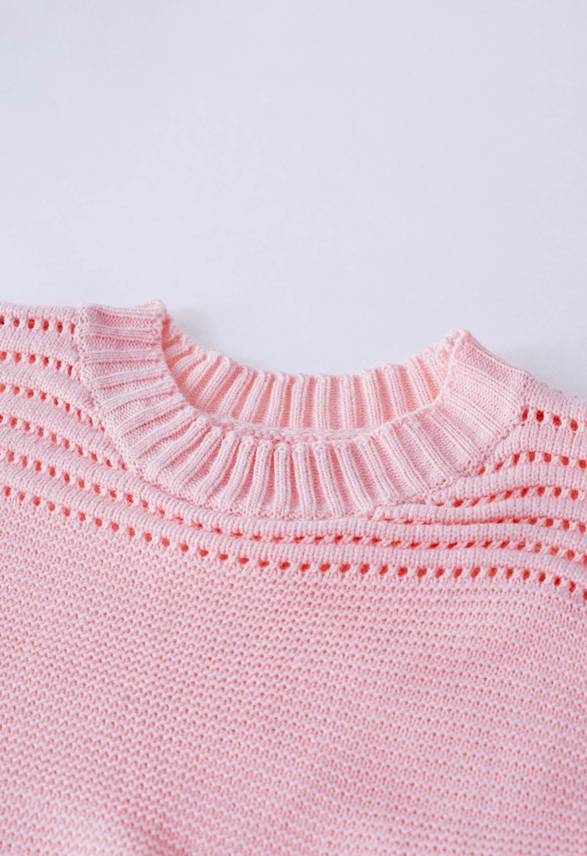 Stripe Embossed Openwork Knit Sweater in Pink