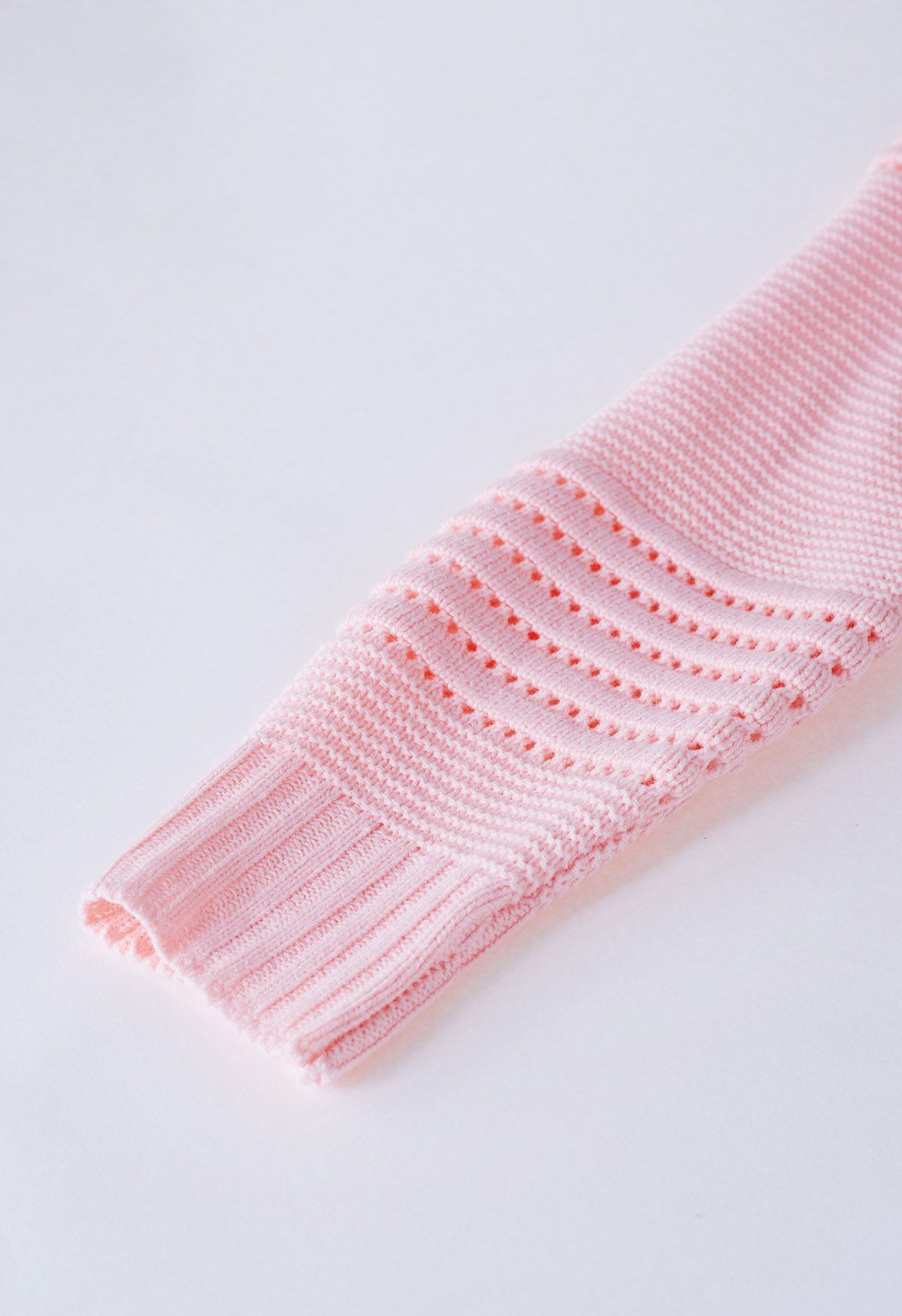 Stripe Embossed Openwork Knit Sweater in Pink