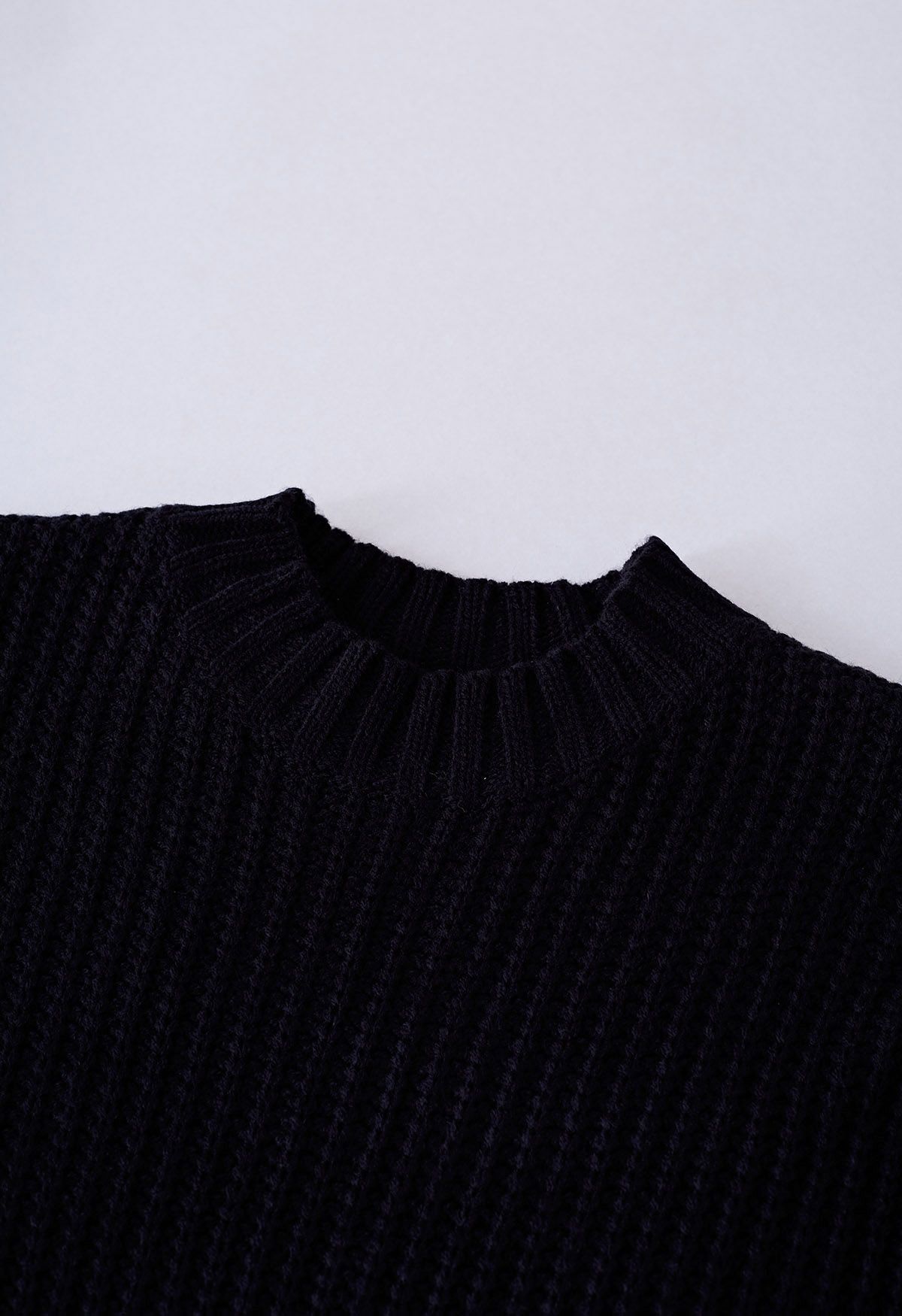 Playful Dotted Puff Sleeve Crop Sweater in Black