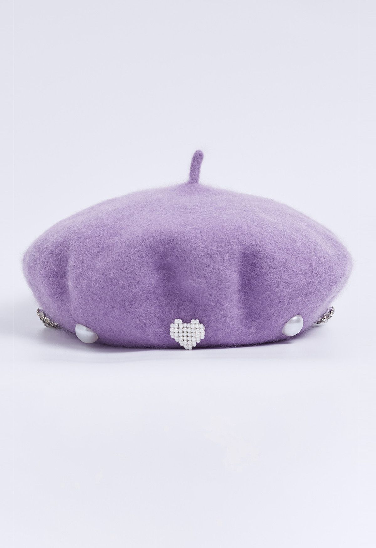 Rhinestone Decor Pearly Beret in Lilac