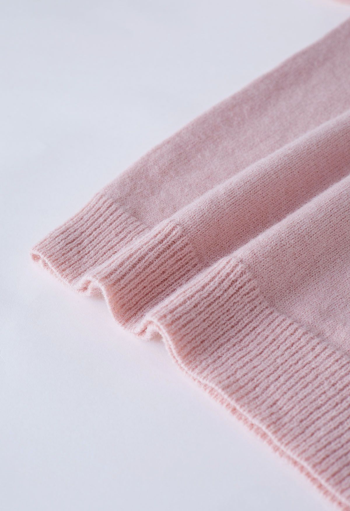 Ruffle Edge Button Front Knit Sweater in Pink