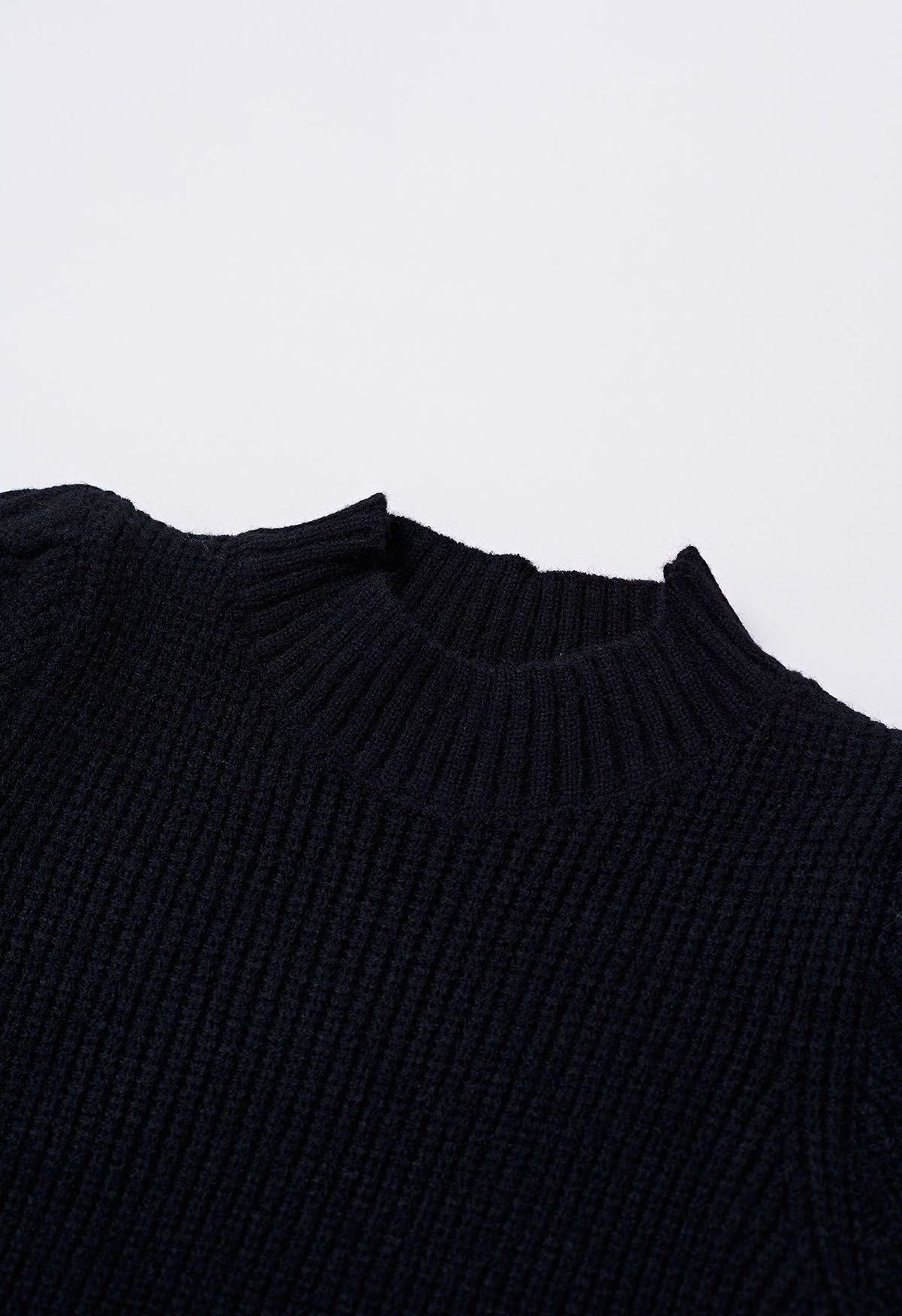 Mock Neck Short Sleeve Knit Sweater in Black