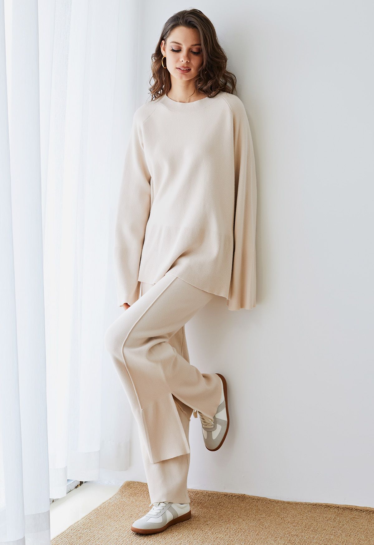 Seam Line Soft Knit Pants in Oatmeal