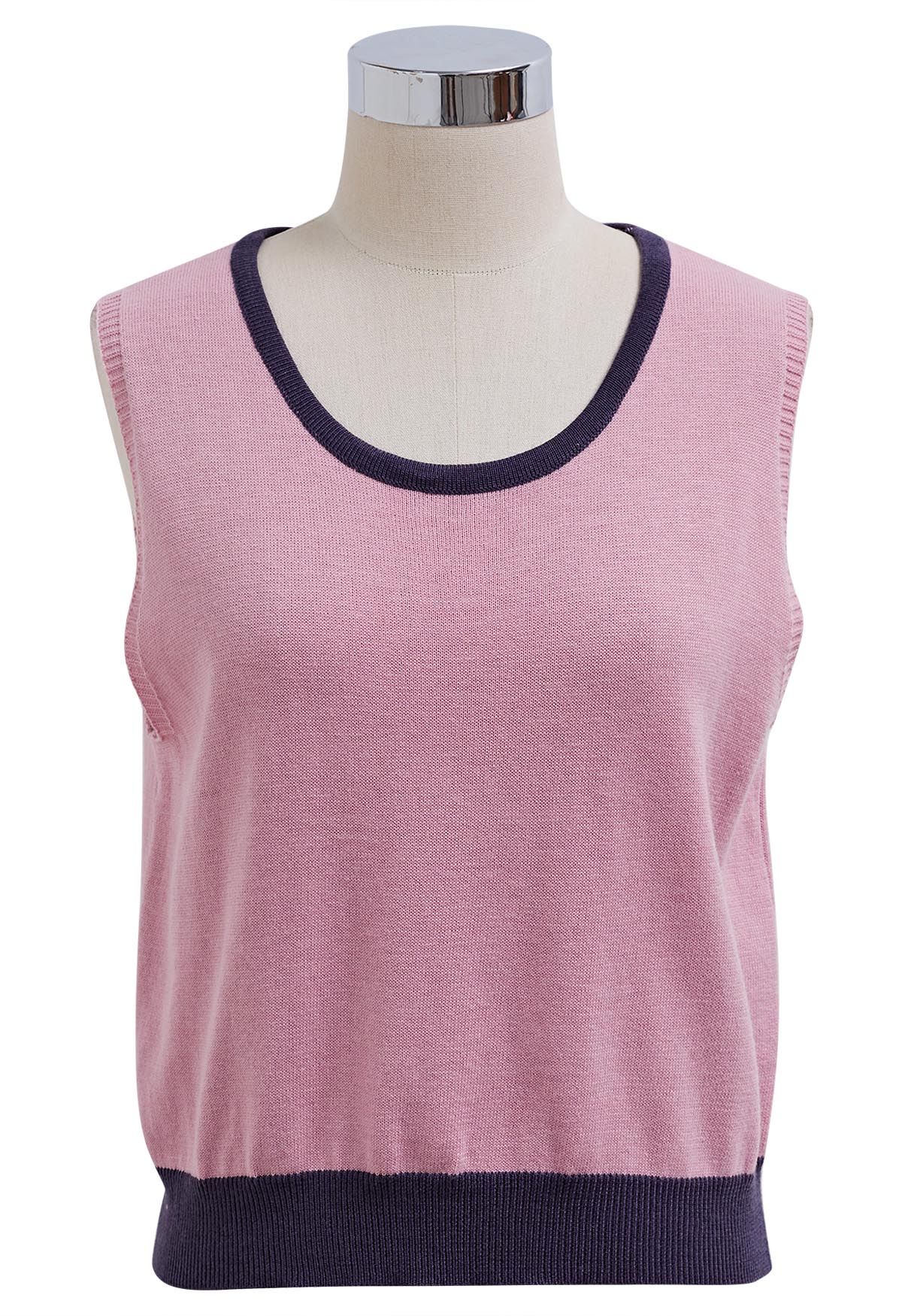 Contrast Edge Tank Top and Cardigan Set in Pink