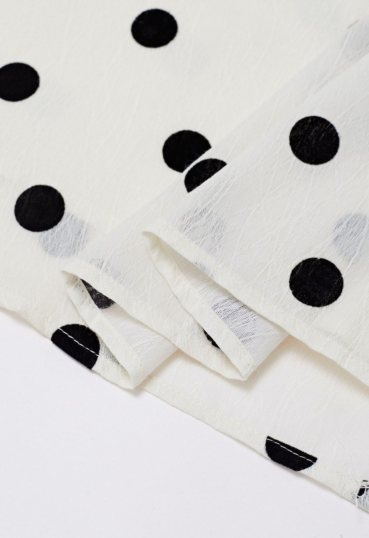 Texture Polka Dot Printed Pleated Maxi Skirt in Cream