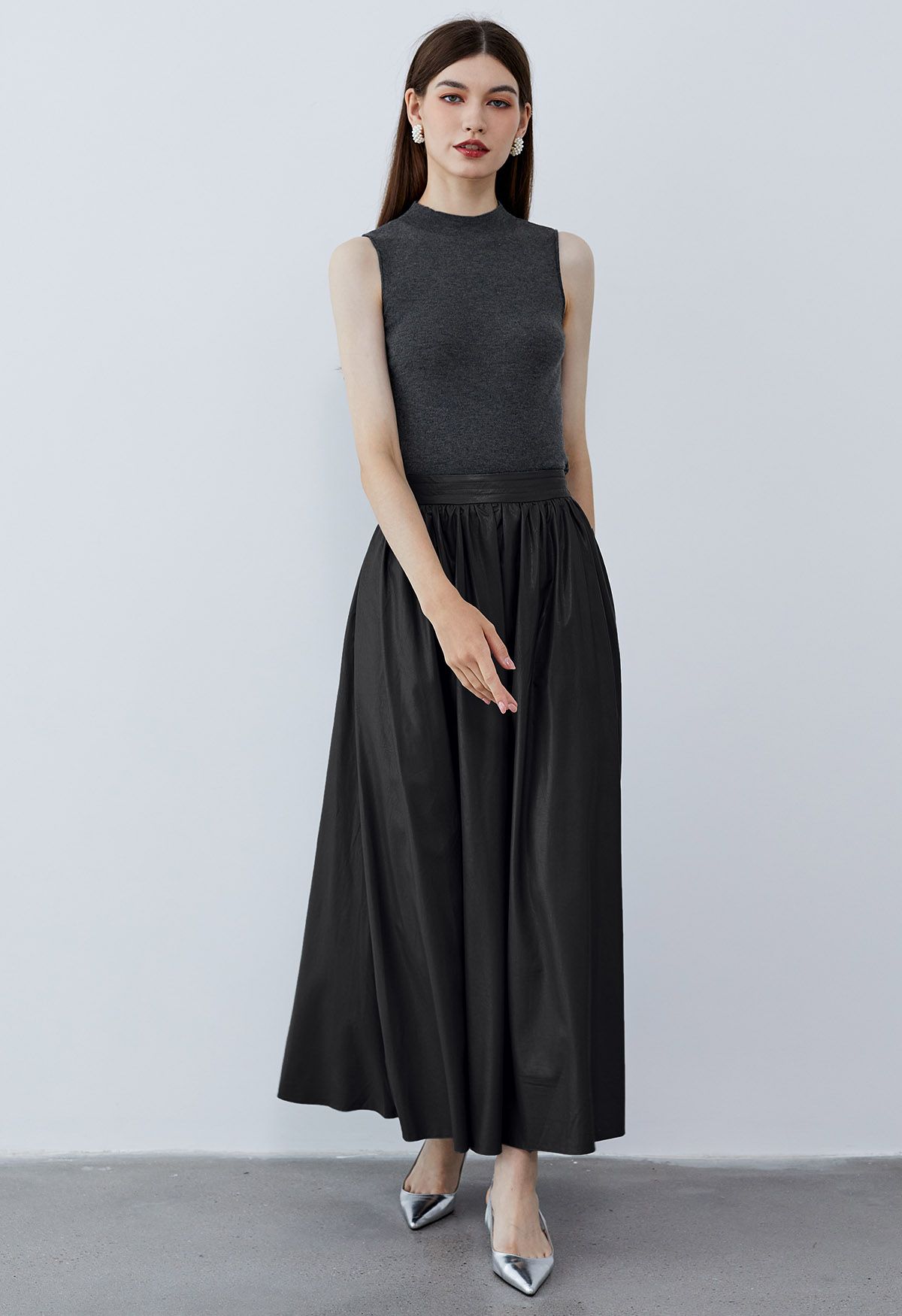 Refined Simplicity Faux Leather Maxi Skirt in Black