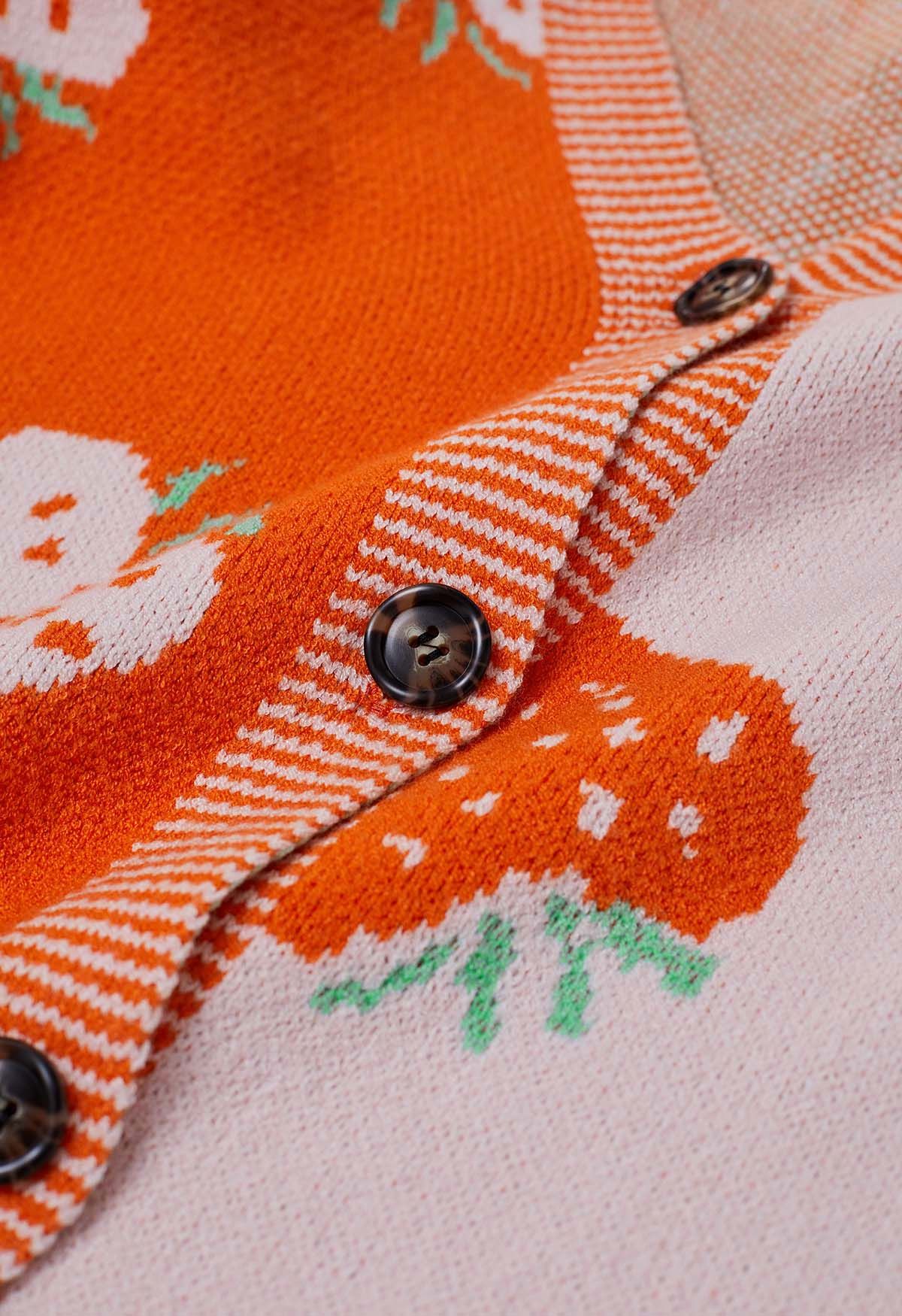 Two-Tone Strawberry Button Down Cardigan in Orange