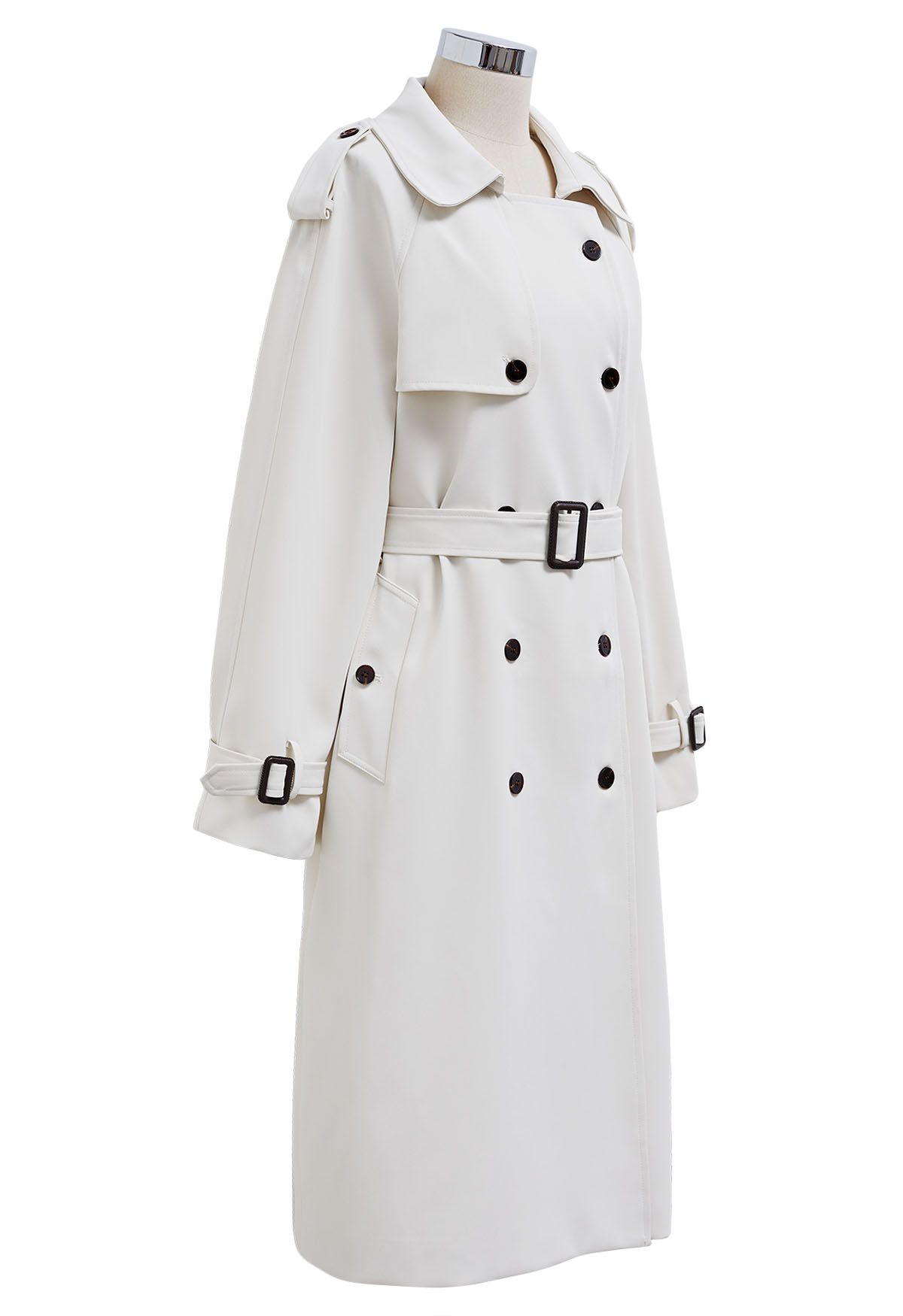 Tailored Double-Breasted Belted Trench Coat in Ivory