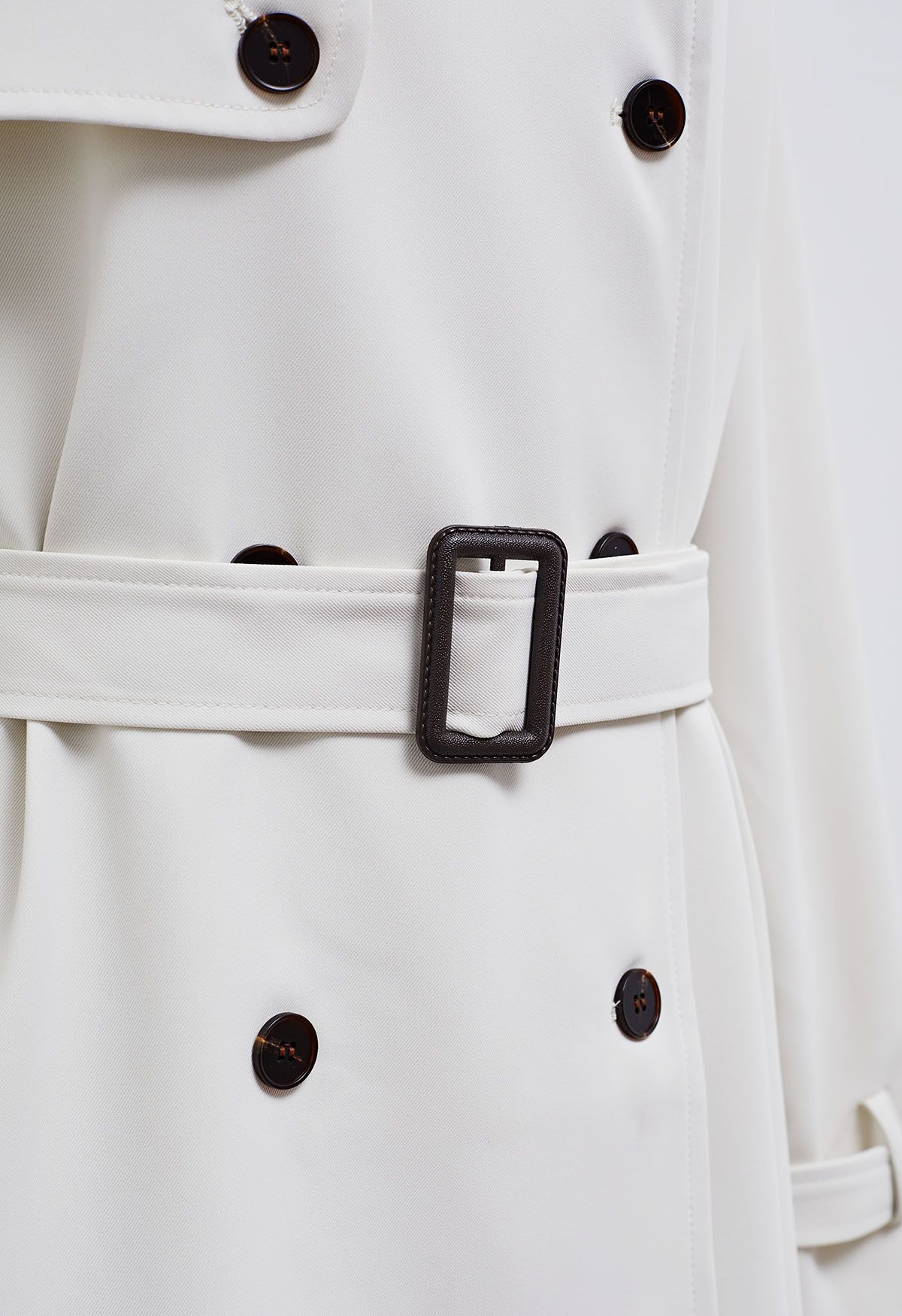 Tailored Double-Breasted Belted Trench Coat in Ivory