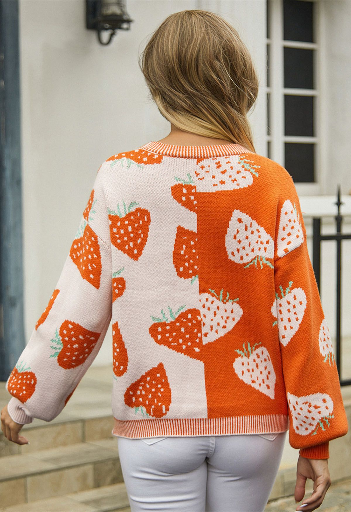 Two-Tone Strawberry Button Down Cardigan in Orange