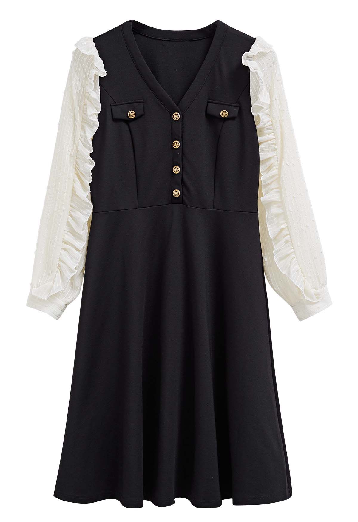 Corset Waist Ruffled Sleeve Spliced Dress