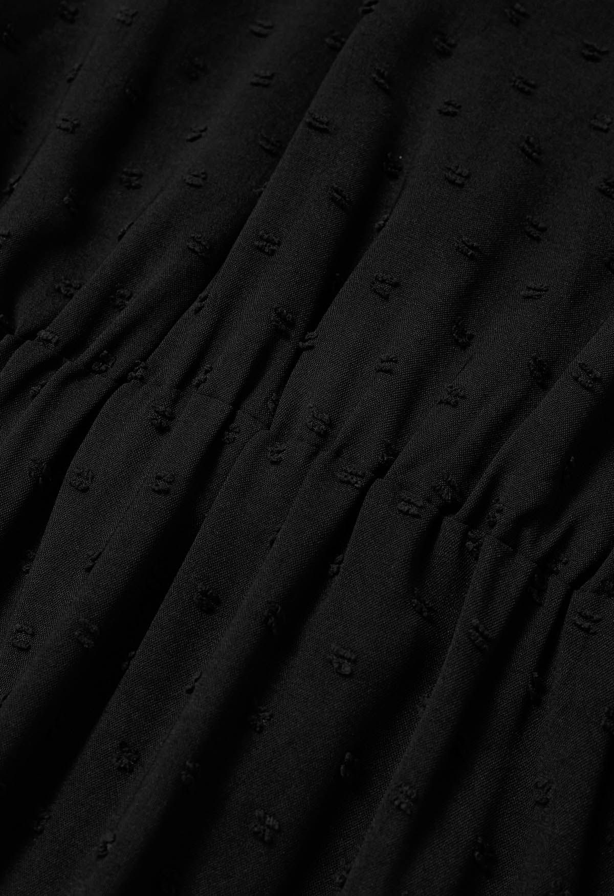 Flock Dot Jacquard Faux-Wrap Belted Dress in Black