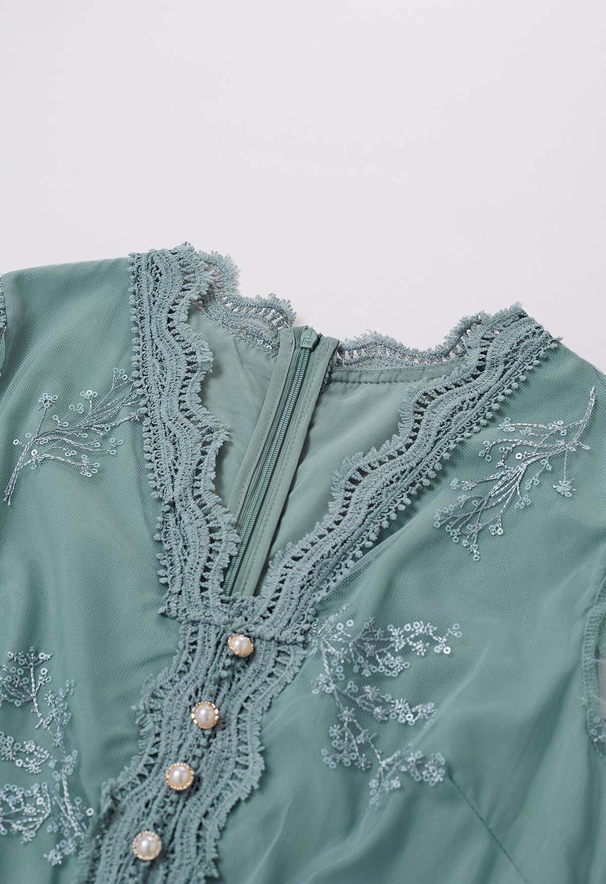 Sequin Embroidered Mesh Midi Dress