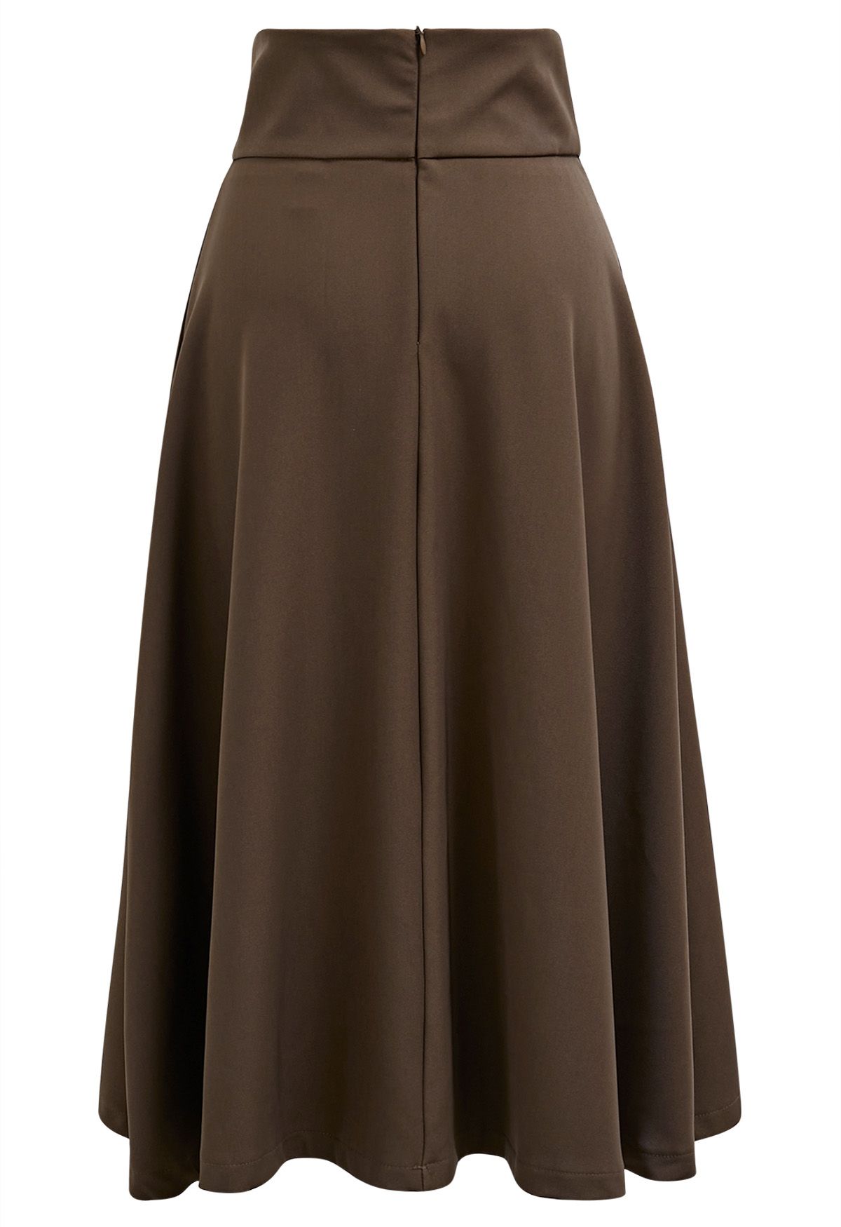 Belt Embellished High Waist Pleated Midi Skirt in Dark Khaki