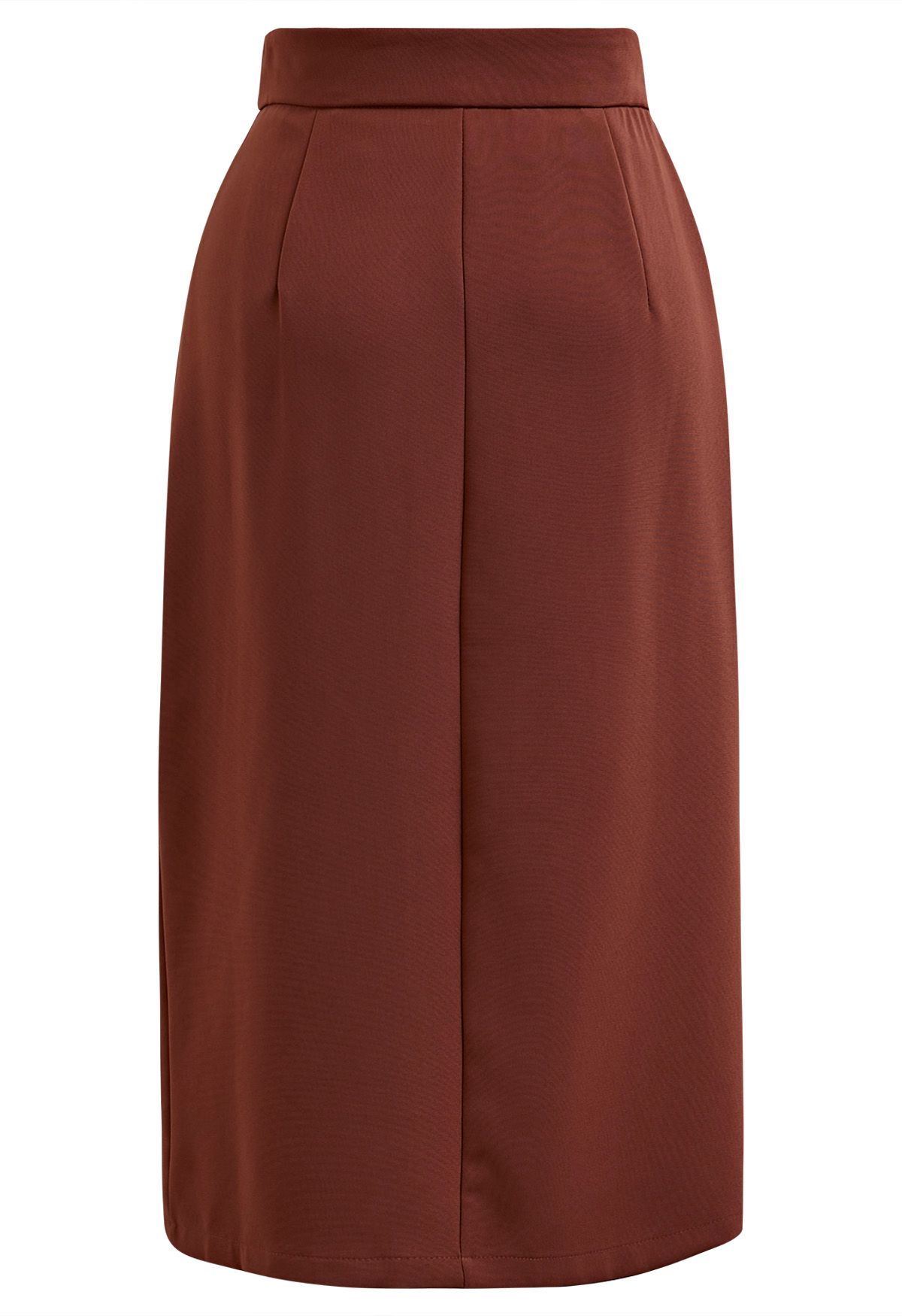Enchanting Pleats Front Slit Pencil Skirt in Rust