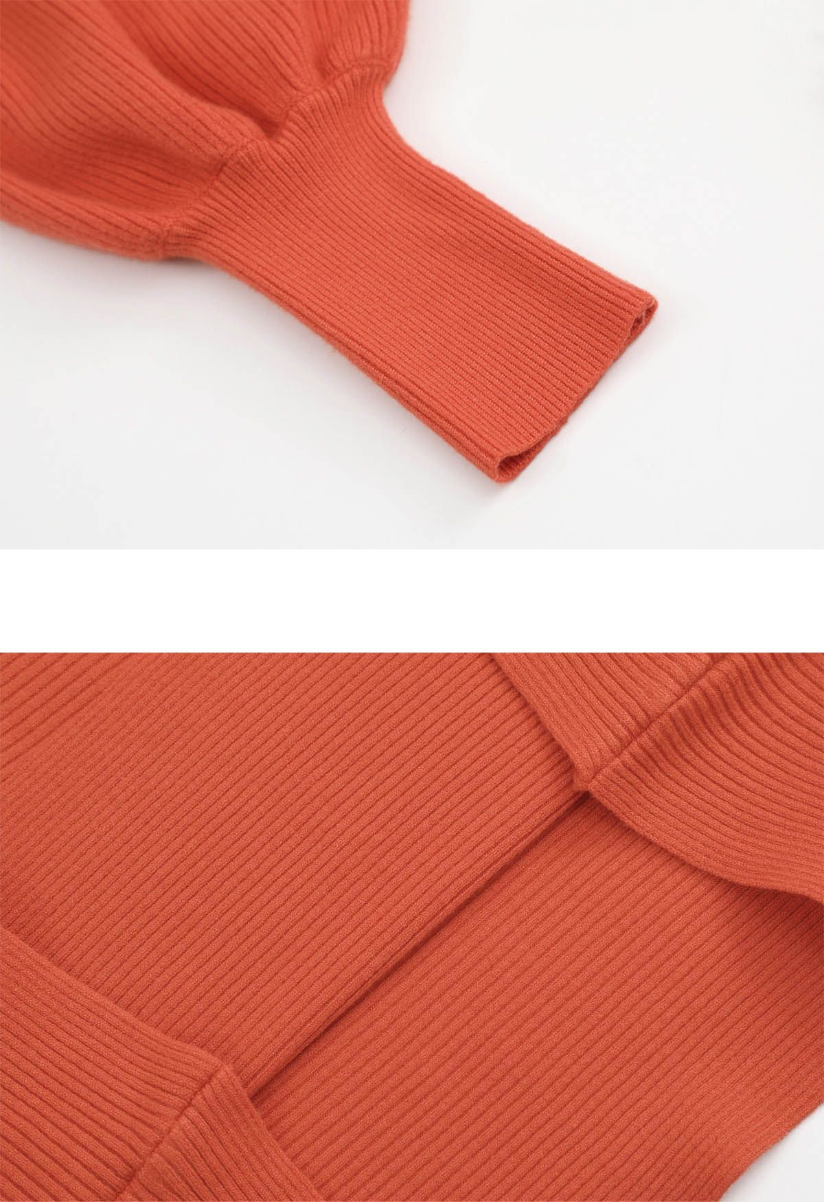 Turtleneck Batwing Sleeves Rib Sweater in Orange