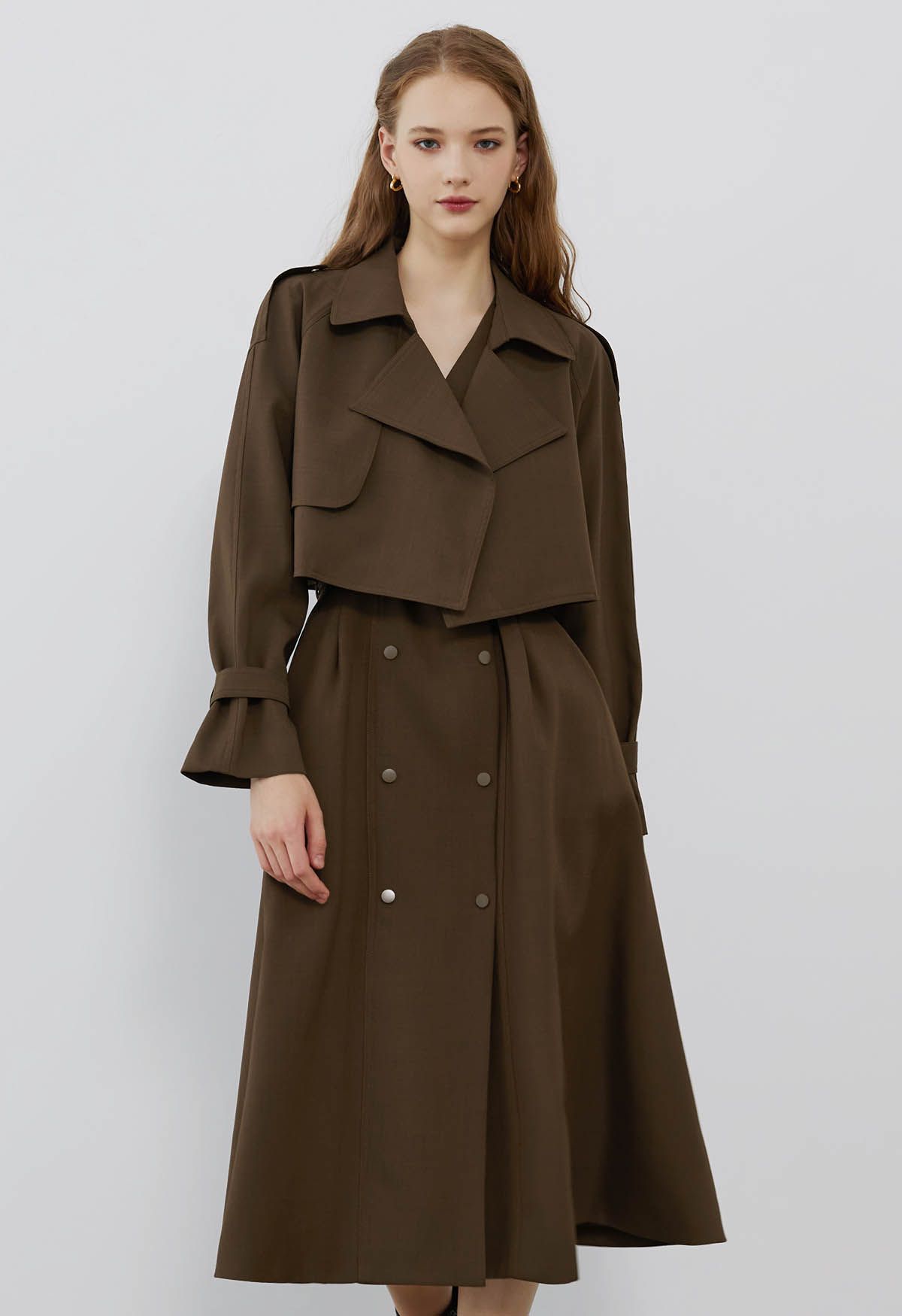 Double-Breasted Vest Dress and Cropped Jacket Set in Brown