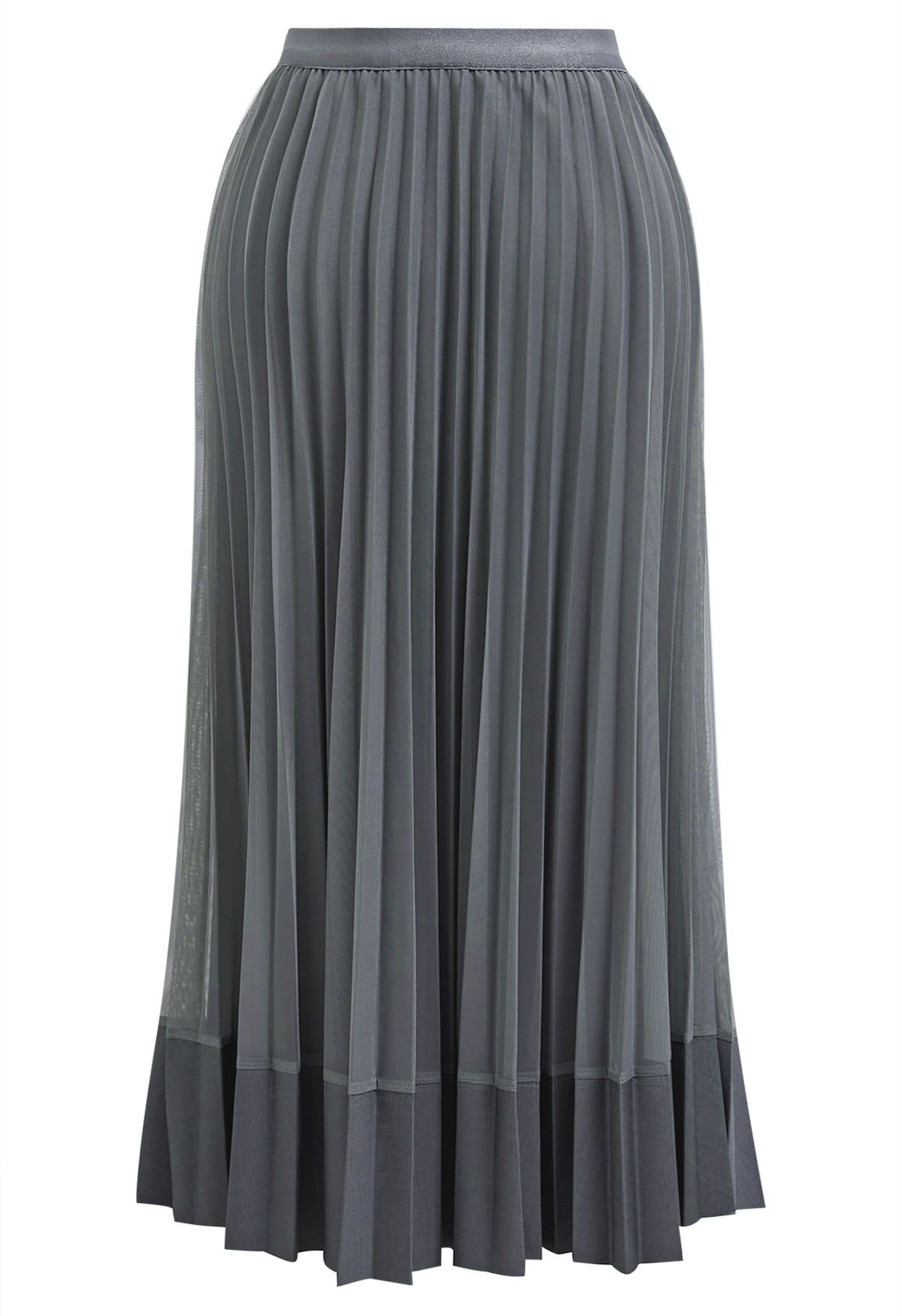 Panelled Hem Pleated Mesh Tulle Skirt in Grey