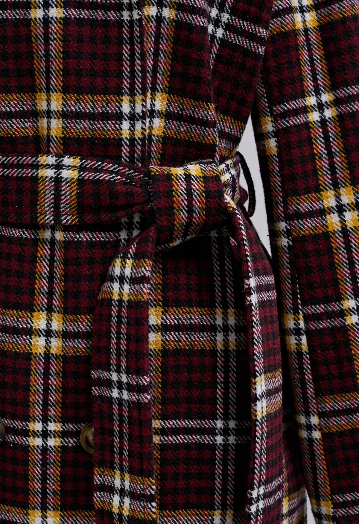 Houndstooth Plaid Double-Breasted Longline Coat