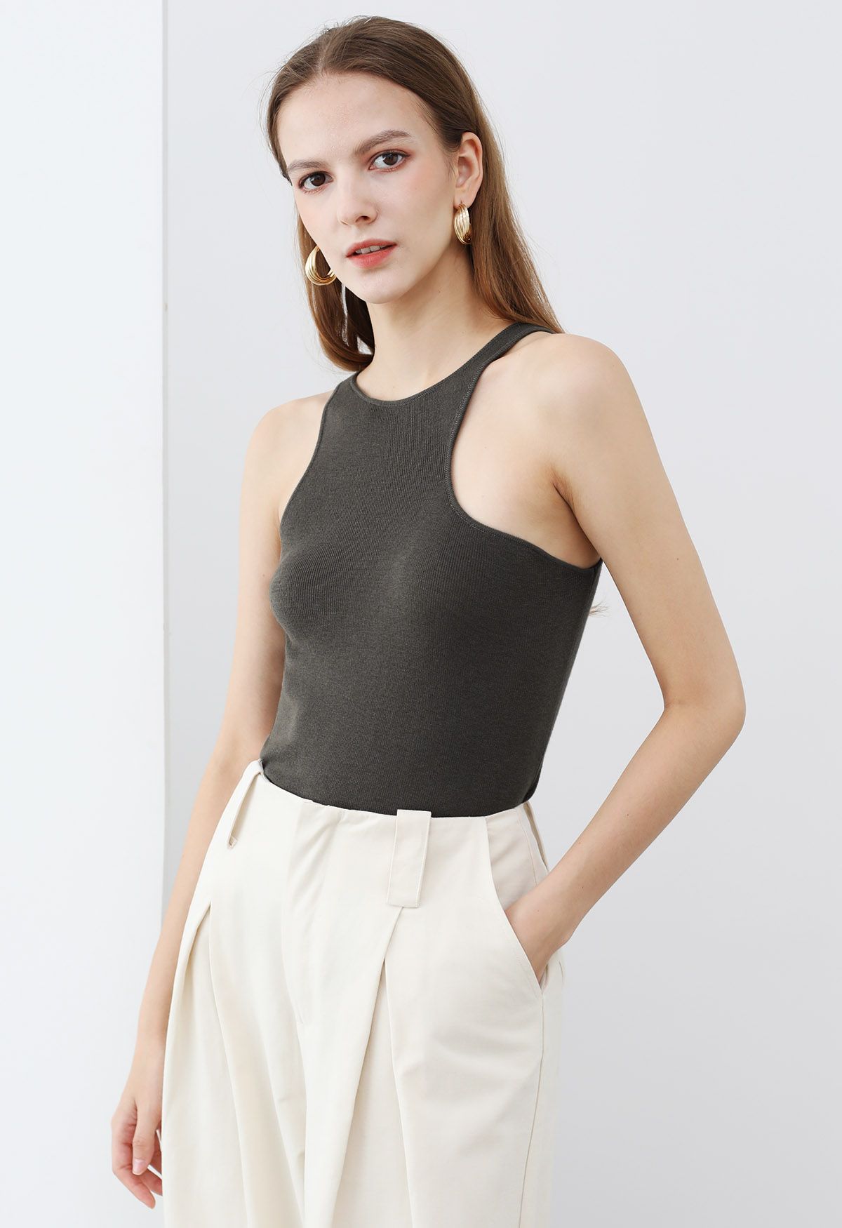 Chic Impression Knit Tank Top in Smoke