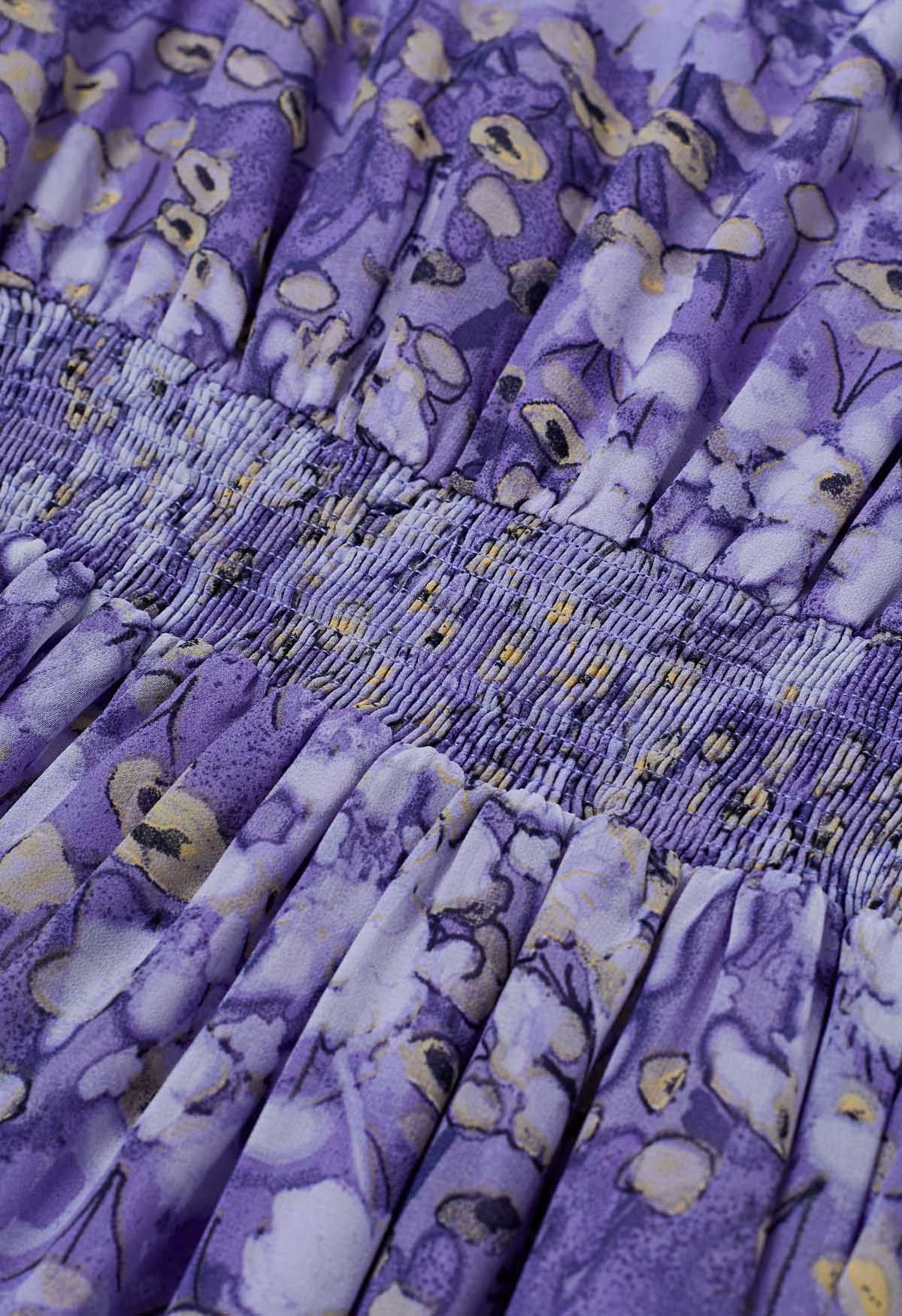 Dainty Floret Print Ruffle Chiffon Maxi Dress in Lavender