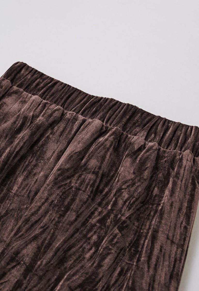 Flare Hem Velvet Midi Skirt in Brown