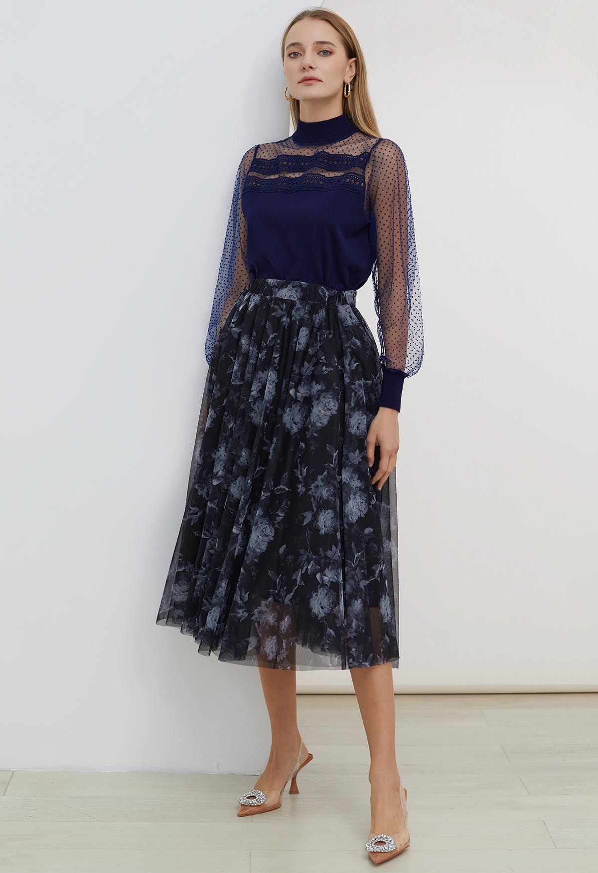 Midnight Garden Double-Layered Mesh Tulle Skirt