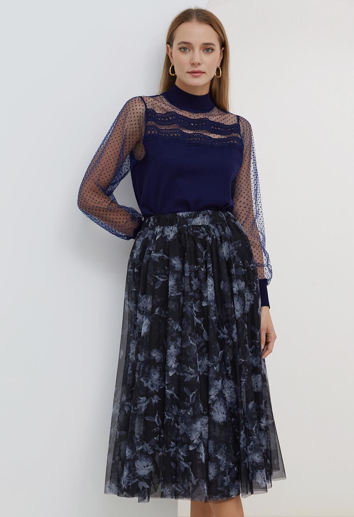 Midnight Garden Double-Layered Mesh Tulle Skirt