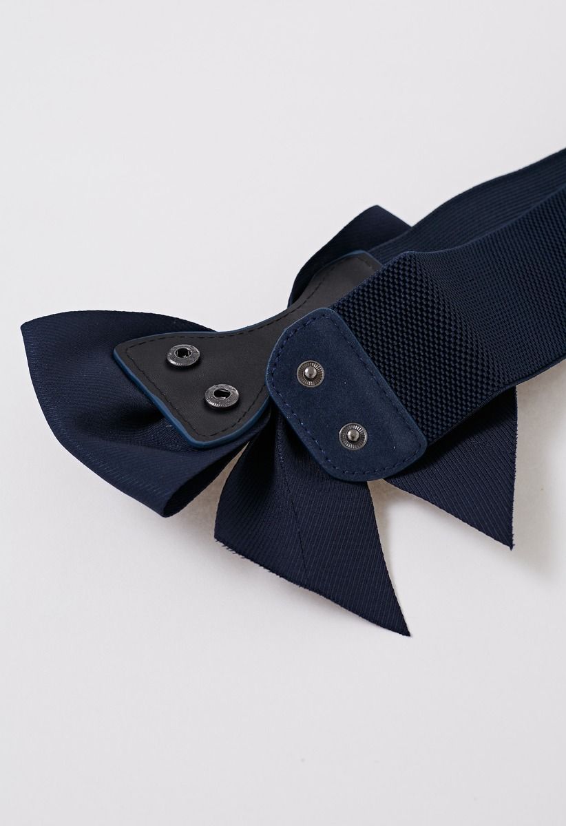 Stretchy Solid Color Bowknot Corset Belt in Navy