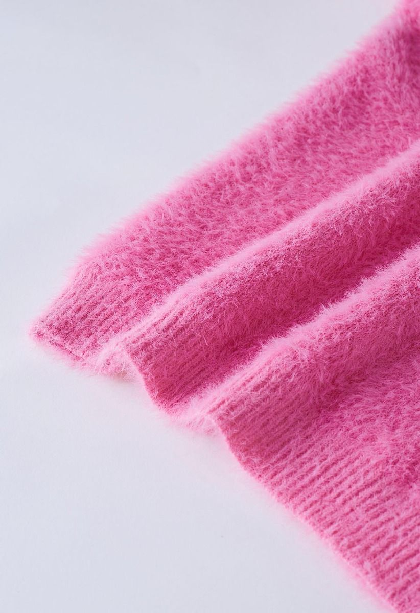 Cozy Perfection High Neck Fuzzy Knit Sweater in Pink