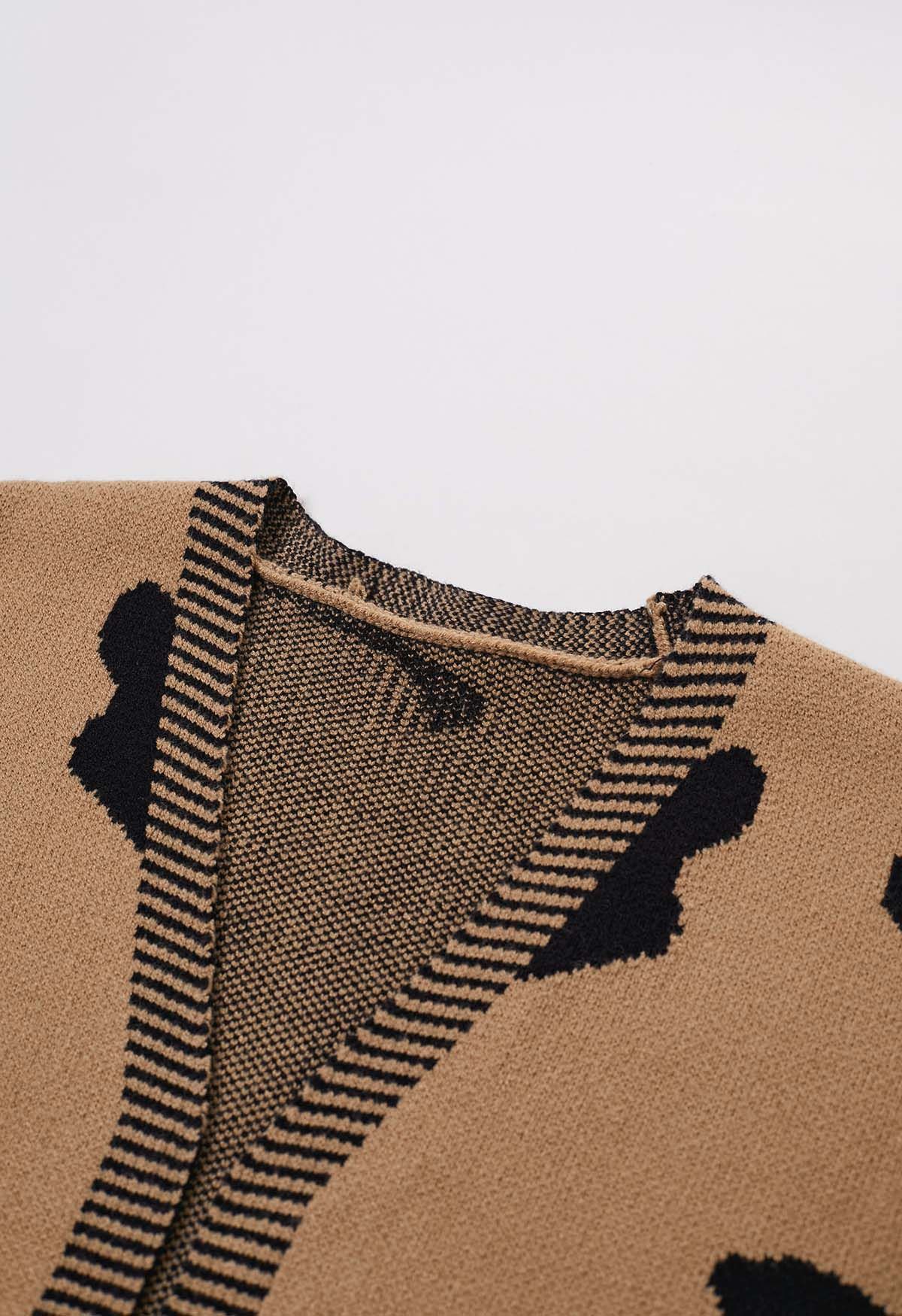 Leopard Pattern Open Front Knit Cardigan