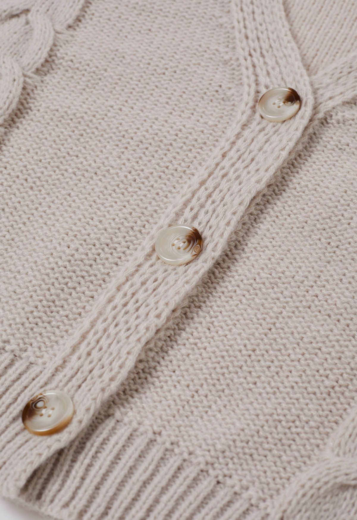 Braid Pattern Buttoned Knit Cardigan in Taupe