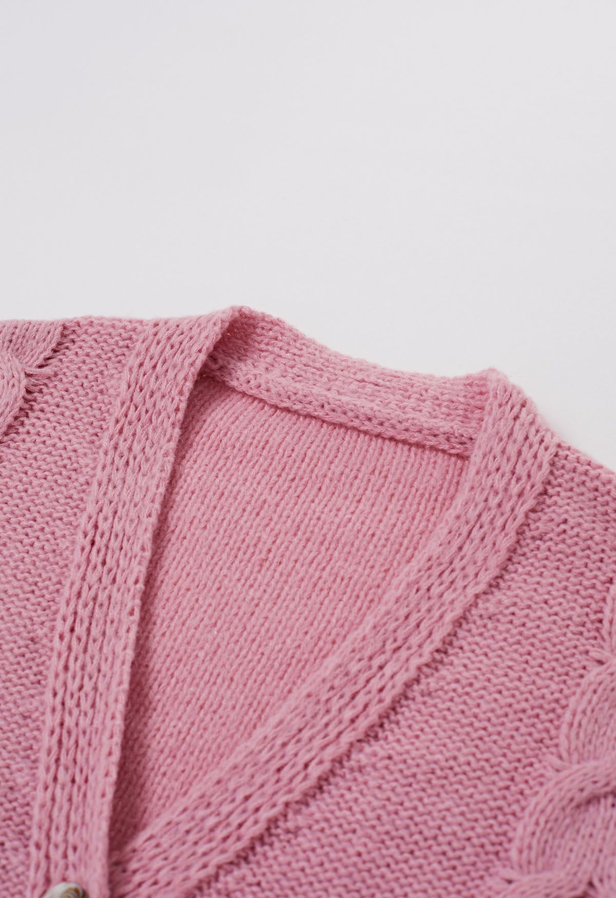 Braid Pattern Buttoned Knit Cardigan in Pink