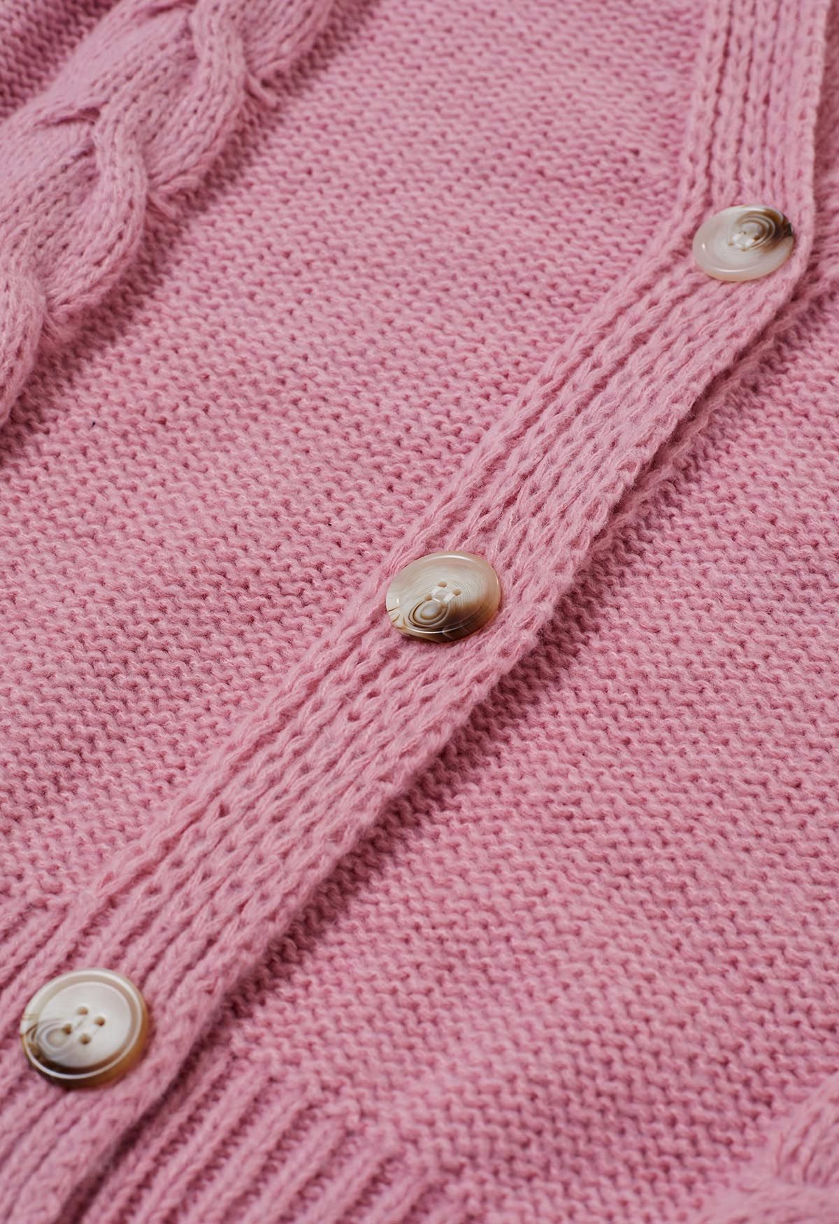 Braid Pattern Buttoned Knit Cardigan in Pink