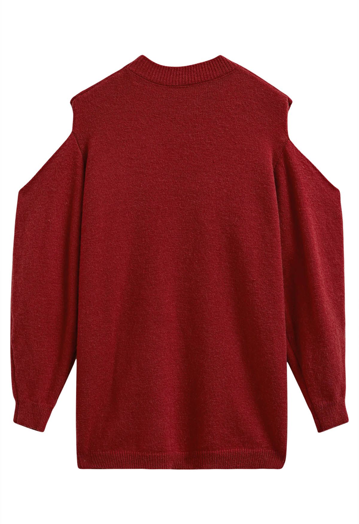 Bowknot Cold Shoulder Knit Sweater in Red