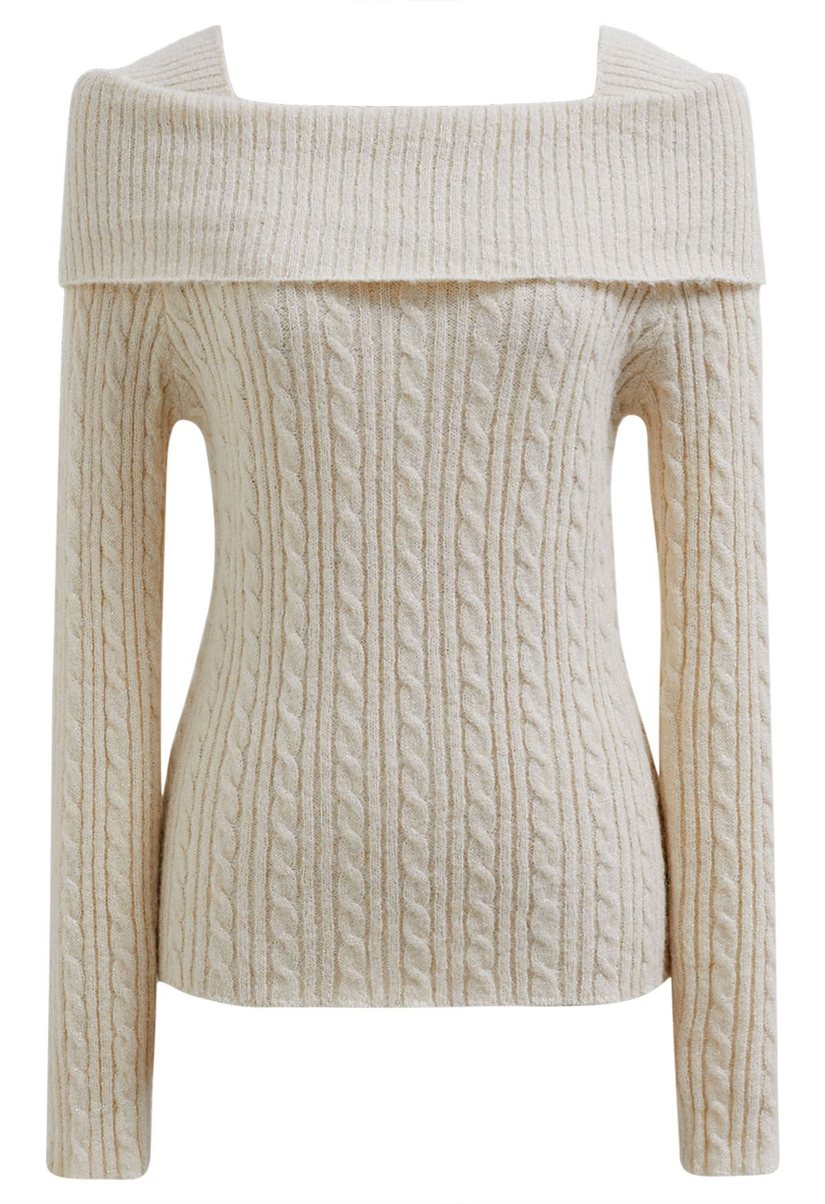 Folded Shoulder Cable Knit Top in Cream