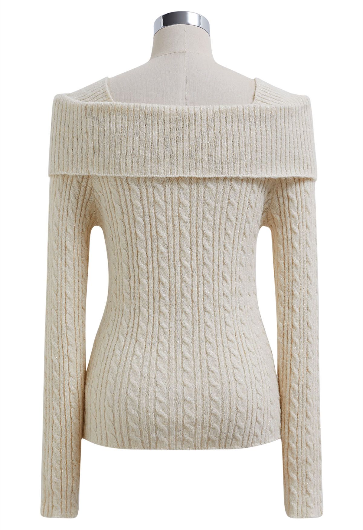 Folded Shoulder Cable Knit Top in Cream