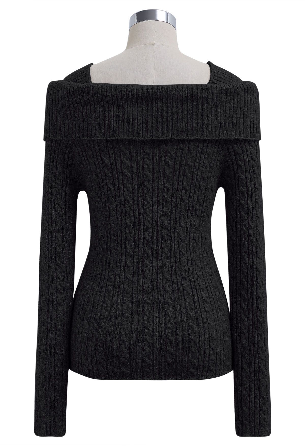 Folded Shoulder Cable Knit Top in Black