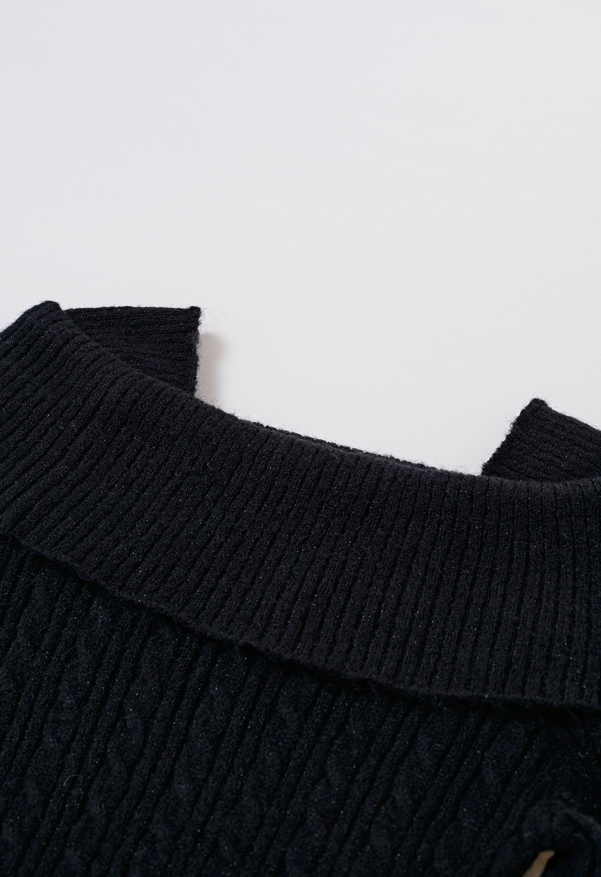 Folded Shoulder Cable Knit Top in Black