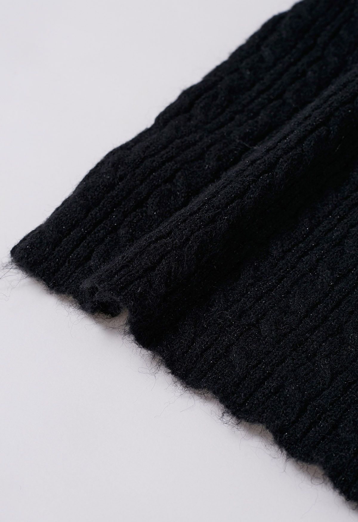 Folded Shoulder Cable Knit Top in Black